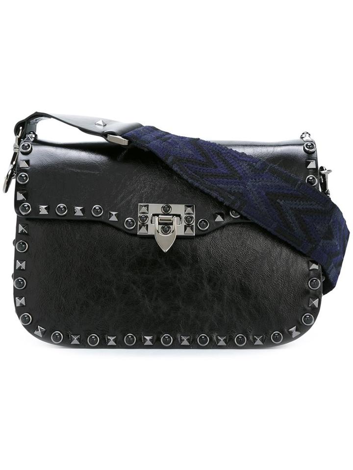 Valentino 'rockstud Rollling' Flip-lock Shoulder Bag, Women's, Black
