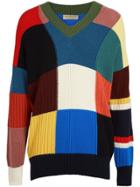 Burberry Patchwork Wool V-neck Sweater - Multicolour