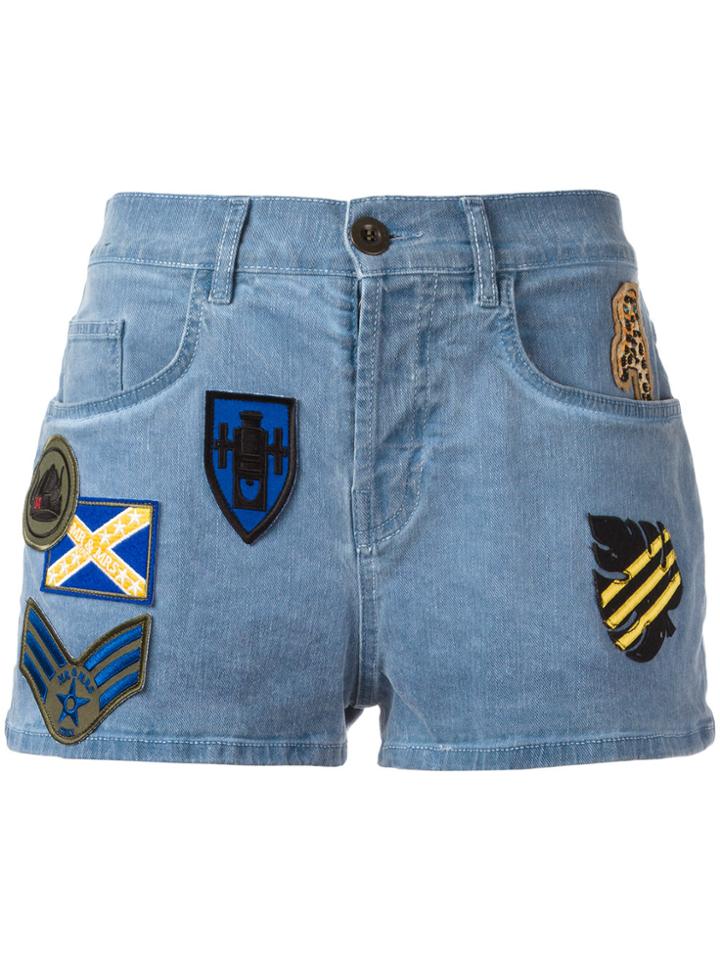 Mr & Mrs Italy Patched Denim Shorts - Blue