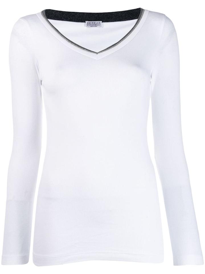 Brunello Cucinelli V-neck Knitted Top - White