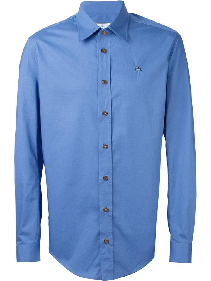 Vivienne Westwood Man Embroidered Logo Shirt, Men's, Size: 50, Blue, Cotton/spandex/elastane