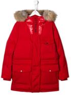 Moncler Kids Teen Hooded Down Coat - Red