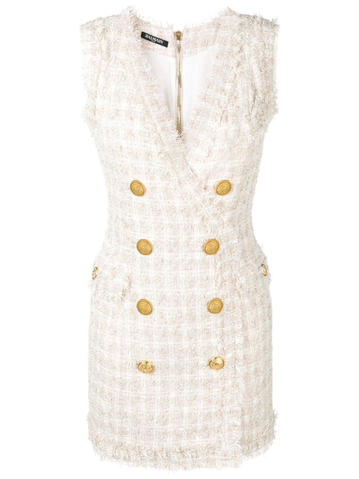 Balmain Double-breasted Tweed Dress - Neutrals