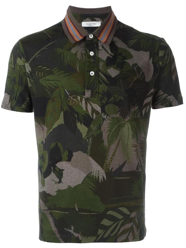 Valentino Tropical Print Polo Shirt, Men's, Size: Large, Green, Cotton/viscose/polyester