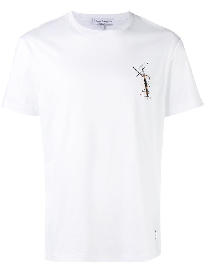 Salvatore Ferragamo Chest-print T-shirt, Men's, Size: Xs, White, Cotton