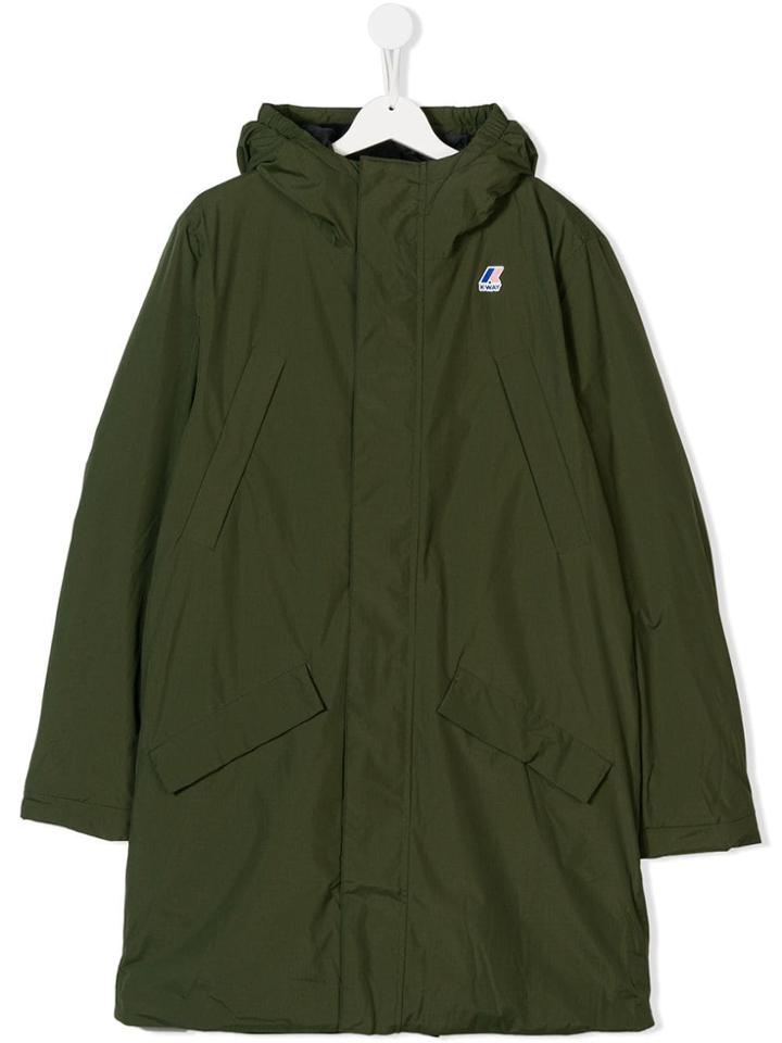 K Way Kids Teen Hooded Parka - Green
