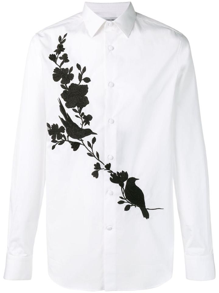 Alexander Mcqueen Contrast Floral-embroidered Shirt - White