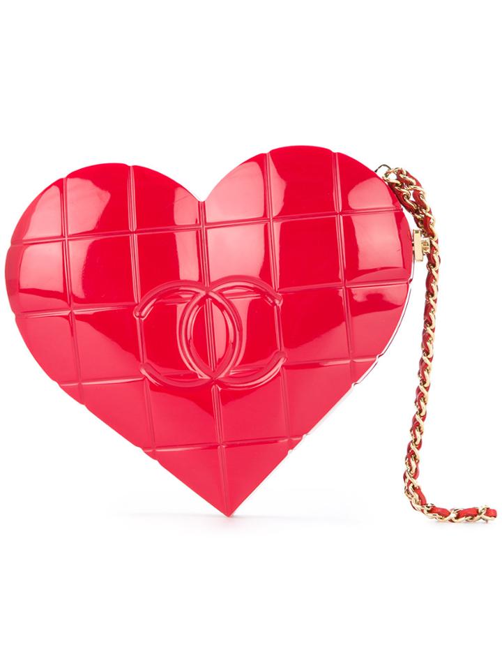 Chanel Vintage Chocolate Bar Heart Shaped Bag - Red