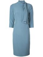 Badgley Mischka Tie-neck Fitted Midi Dress - Blue