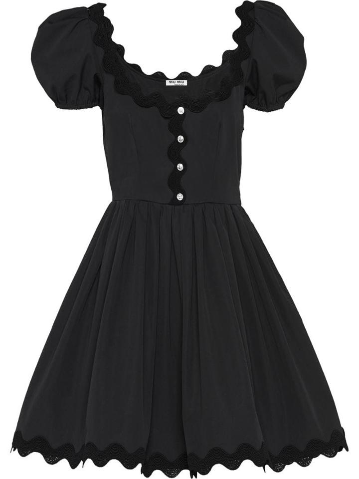 Miu Miu Scallop Trim Flared Mini Dress - Black