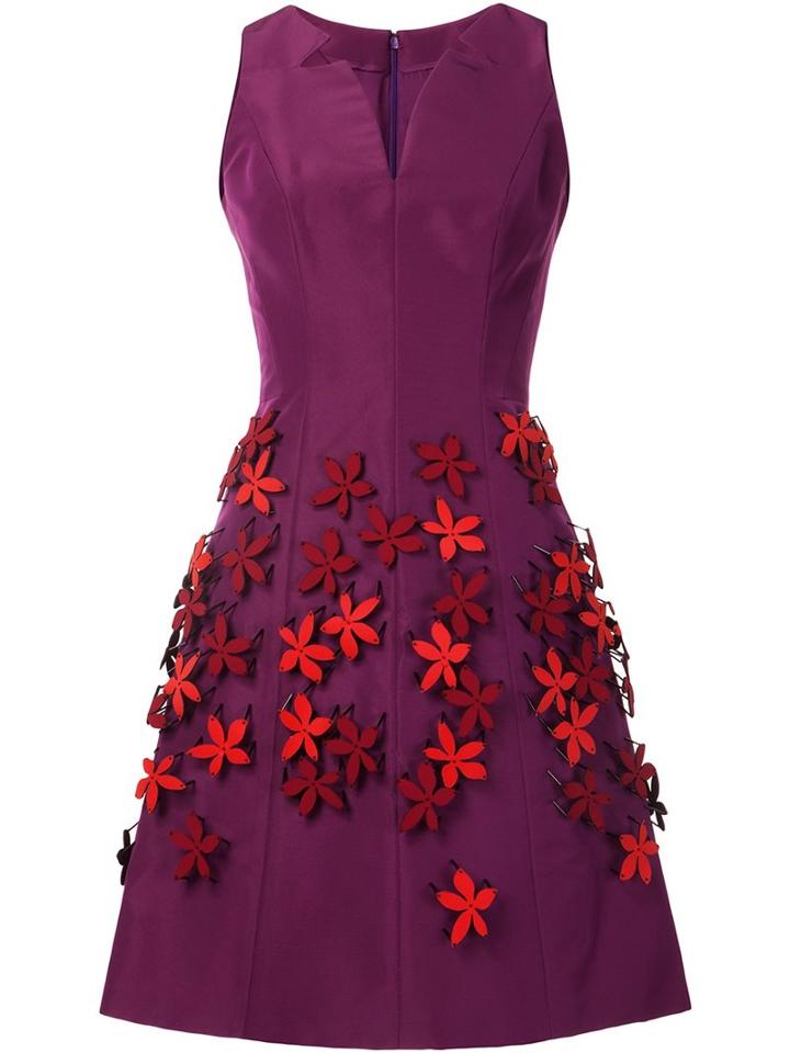 Carolina Herrera Floral Appliqué Dress, Women's, Size: 6, Pink/purple, Silk
