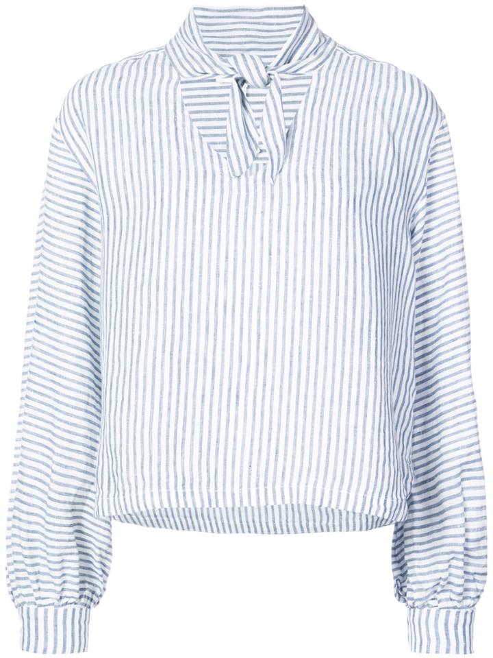 Frame Denim Striped Tie Neck Shirt - Blue