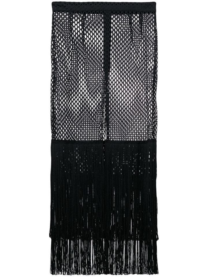 Rokh Fishnet Fringed Skirt - Black