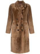 Yves Salomon Shearling Double Breasted Coat - Brown