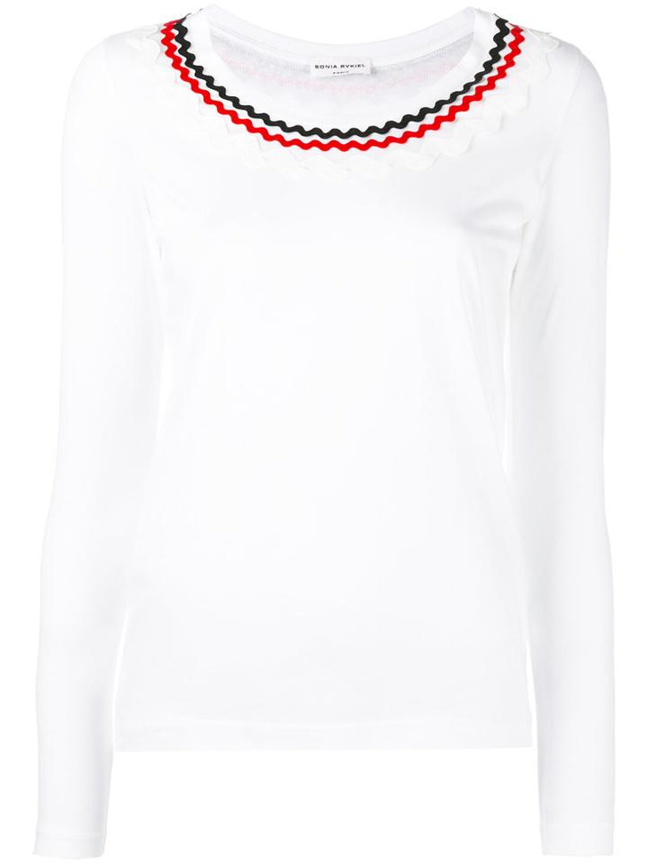 Sonia Rykiel - Embellished Neck Longsleeved T-shirt - Women - Cotton - Xs, White, Cotton