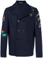 Valentino Tattoo Embroidered Peacoat - Blue