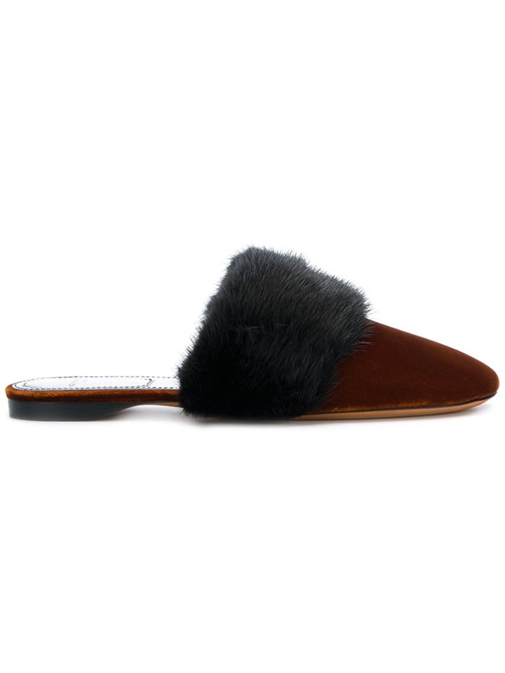 Givenchy Fur Trim Mules - Brown