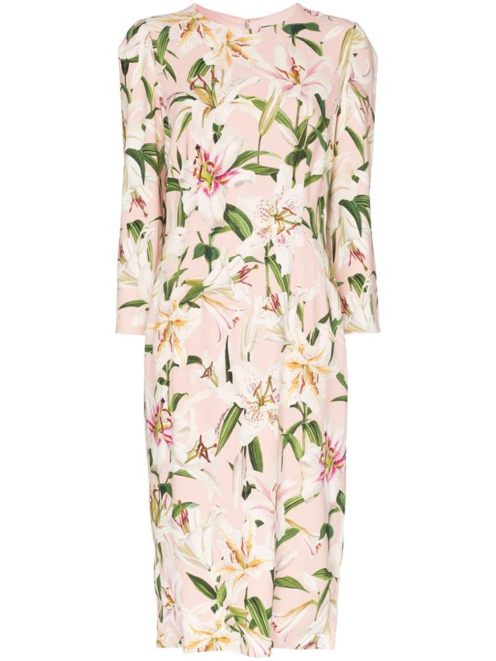Dolce & Gabbana Cady Lily-print Midi Dress - Pink