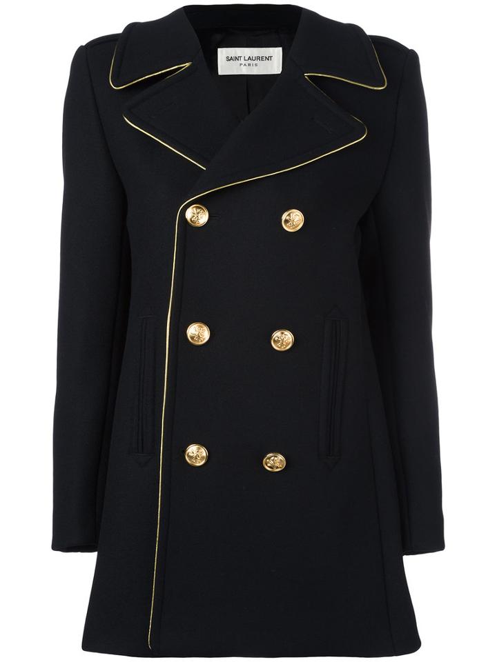 Saint Laurent - Double Breasted Coat - Women - Cotton/nylon/wool - 40, Black, Cotton/nylon/wool