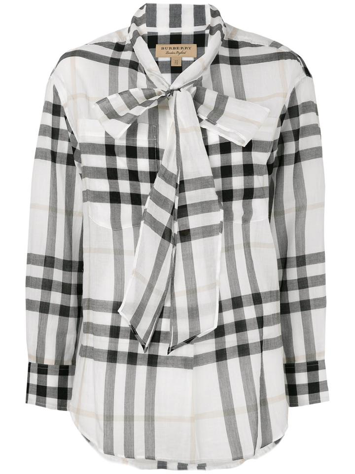 Burberry - Neck Tie Plaid Shirt - Women - Cotton - 10, Black, Cotton