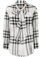 Burberry - Neck Tie Plaid Shirt - Women - Cotton - 10, Black, Cotton