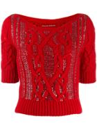 Ermanno Scervino Knitted Embellished Jumper - Red