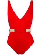 Moeva - Metallic Trim Plunge Swimsuit - Women - Polyamide/spandex/elastane - M, Red, Polyamide/spandex/elastane