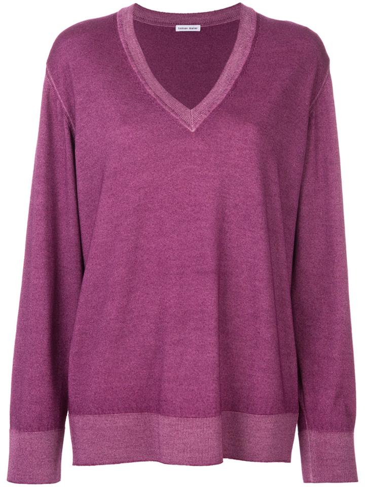 Tomas Maier Merino V-neck Sweater - Pink & Purple