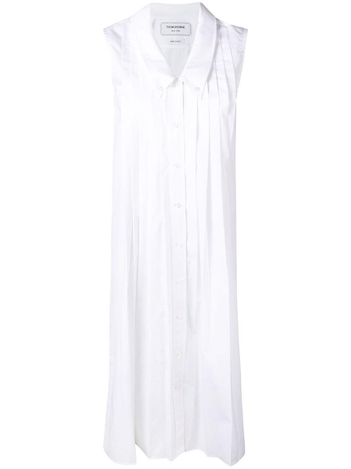Thom Browne Pleated Sleeveless Shirt Dress - White