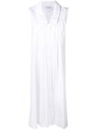 Thom Browne Pleated Sleeveless Shirt Dress - White