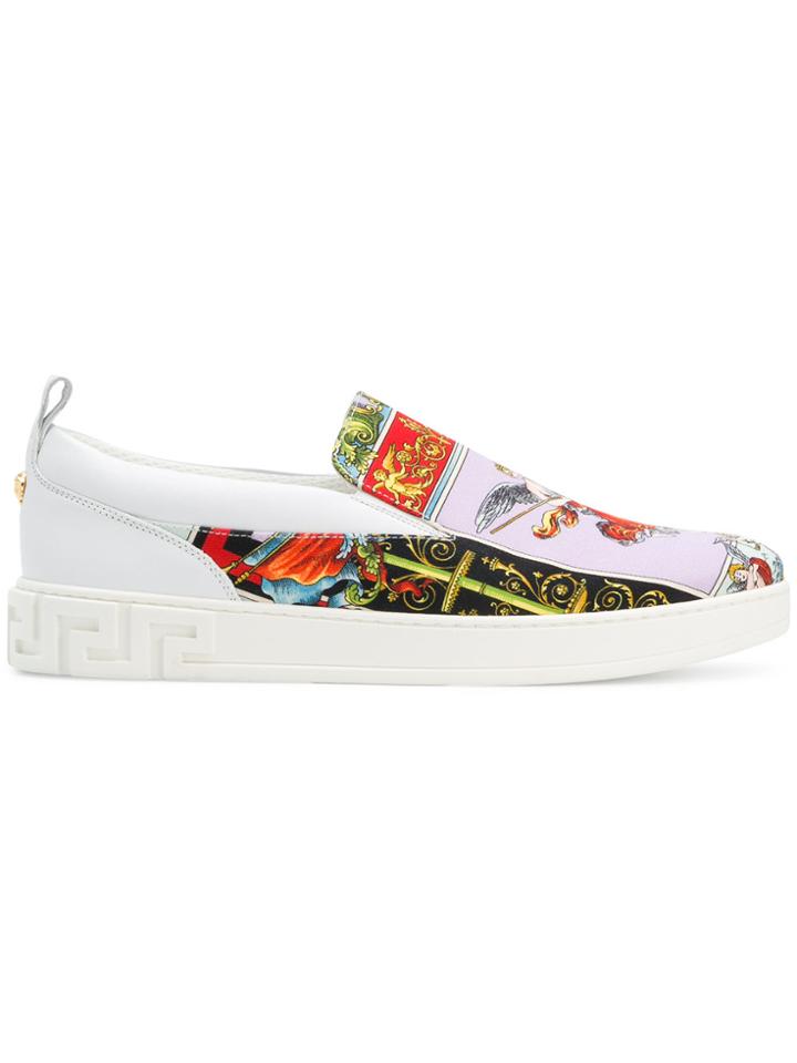 Versace Printed Grecian Low-top Sneakers - White
