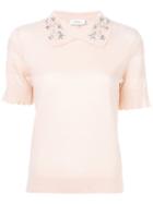 Carven - Embellished Collar Knitted Top - Women - Silk/merino - S, Pink/purple, Silk/merino