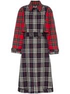 Burberry Check And Tartan Cotton Trench Coat - Blue