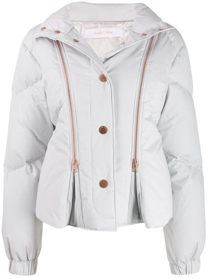 See By Chloé Double Zip Front Padded Jacket - White