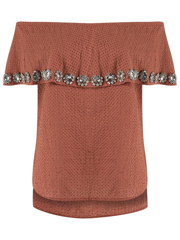 Andrea Bogosian Off Shoulder Top, Women's, Size: Medium, Brown, Cotton