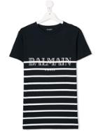 Balmain Kids Striped Logo T-shirt - Blue