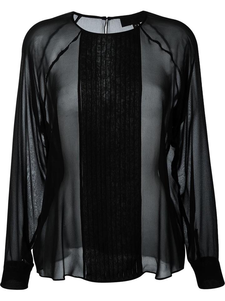 Nili Lotan Pleated Front Ruffled Blouse, Women's, Size: L, Black, Silk