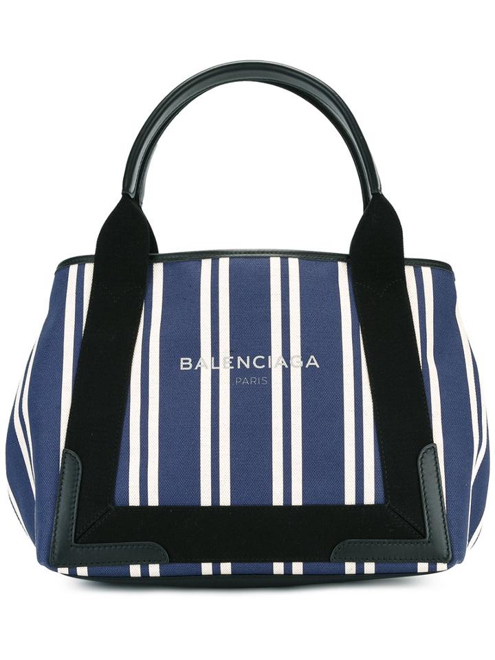 Balenciaga Striped Tote, Women's, Blue, Cotton/leather