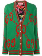 Gucci Reversible Guccighost Logo Cardigan - Green