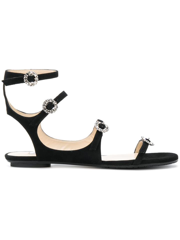 Jimmy Choo Embellished Crystal Buckle Sandals - Black