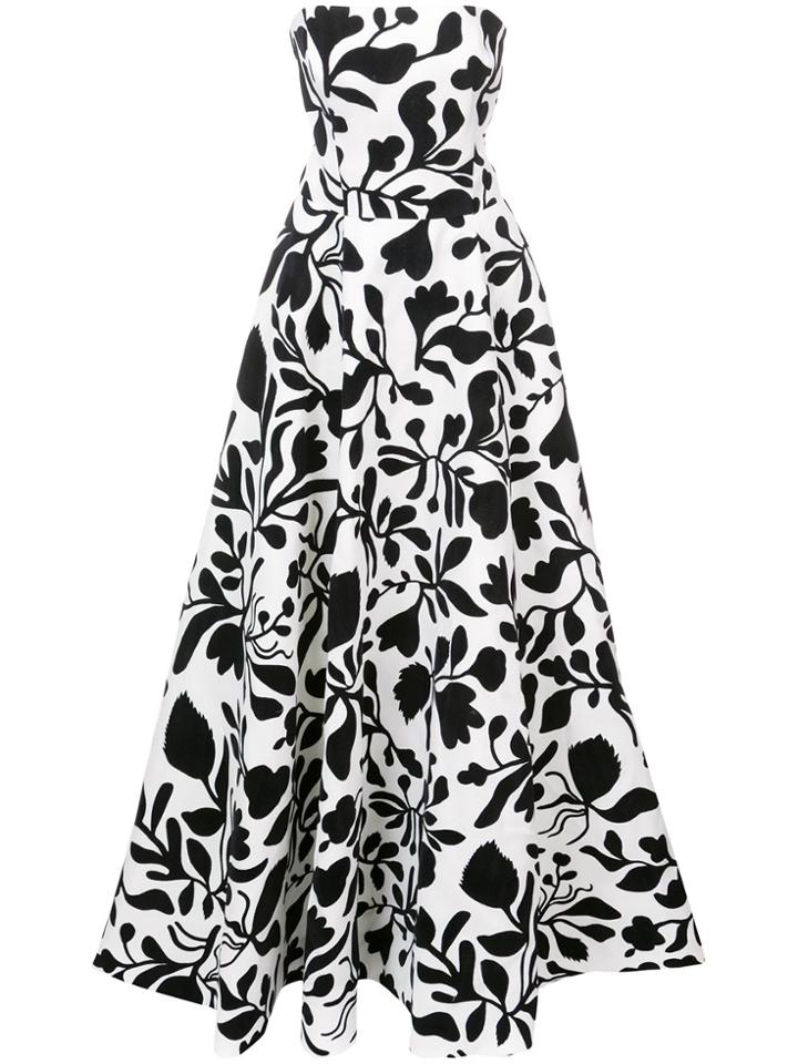 Oscar De La Renta Floral Flared Strapless Gown - Black