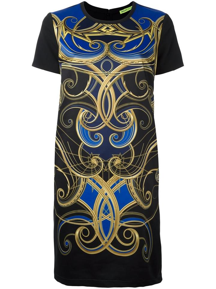Versace Jeans Printed T-shirt Dress, Women's, Size: 42, Black, Polyester/spandex/elastane
