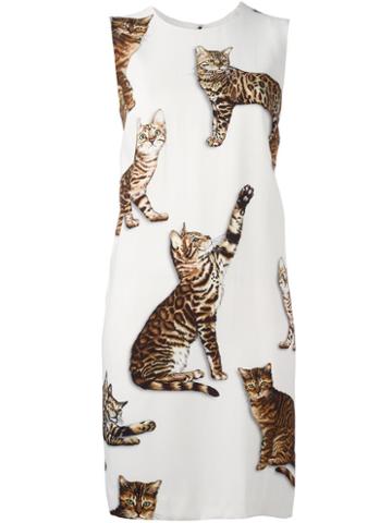 Dolce & Gabbana Bengal Cat Print Dress, Women's, Size: 44, White, Viscose/silk/spandex/elastane