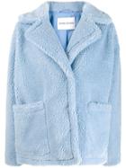 Stand Oversized Faux Fur Jacket - Blue