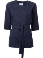 22/4 By Stephanie Hahn Tie Waist Pinstriped Blouse