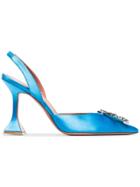 Amina Muaddi Begum 95 Satin Crystal Embellished Pumps - Blue