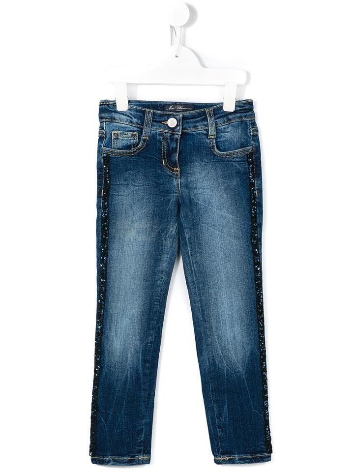 Miss Blumarine Sequin Piped Denim Jeans, Girl's, Size: 10 Yrs, Blue