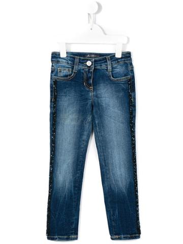 Miss Blumarine Sequin Piped Denim Jeans, Girl's, Size: 10 Yrs, Blue