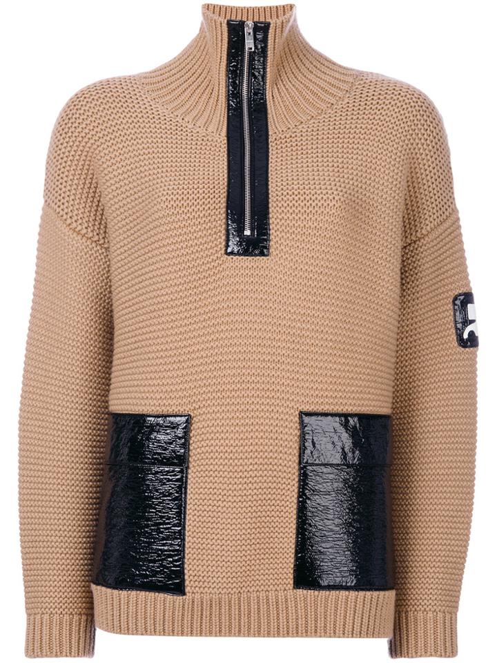Courrèges Zipped Patch Sweater - Brown