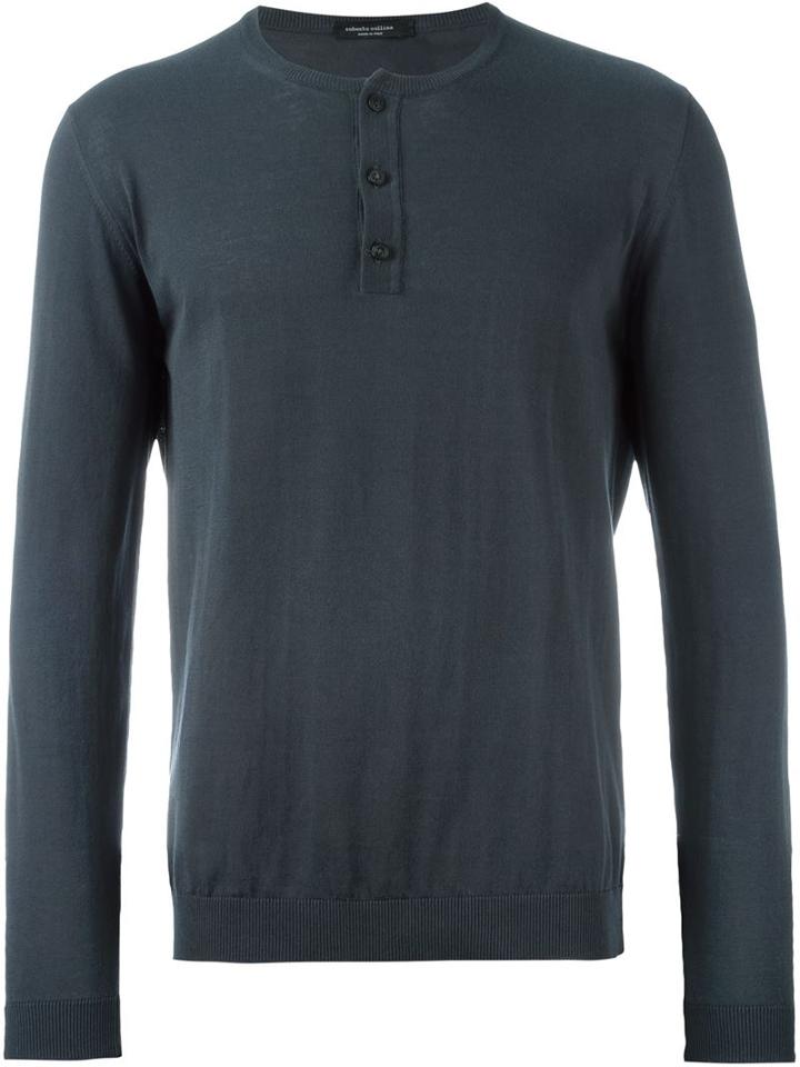 Roberto Collina Henley Sweater, Men's, Size: 50, Grey, Cotton
